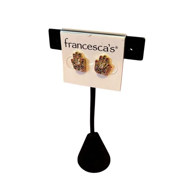 Francesca's Multicolor Pave Crystals Hamsa Earrings - Picture 3 of 6